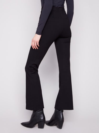 Charlie B Black Flare Ponte Pull-On Pants With Front Buttons