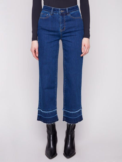 Charlie B Indigo Flare Leg Jeans With Fringed Hem