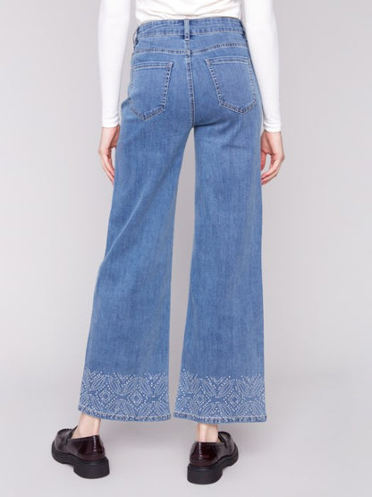 Charlie B Medium Blue Wide Leg Jeans With Studded Hem