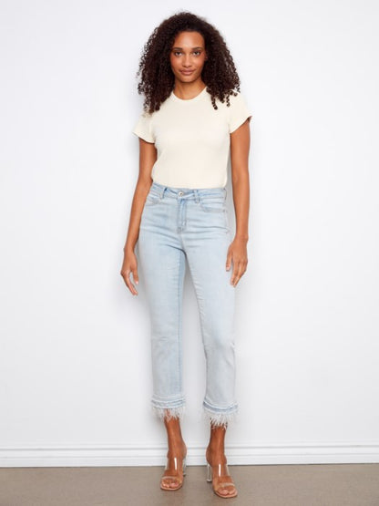 Charlie B Cropped Jeans With Removable Feather Hem