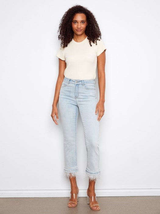 Charlie B Cropped Jeans With Removable Feather Hem