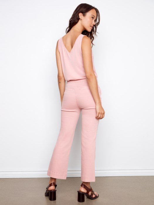 Charlie B Peony Flare Twill Pants With Bow Patch Pockets