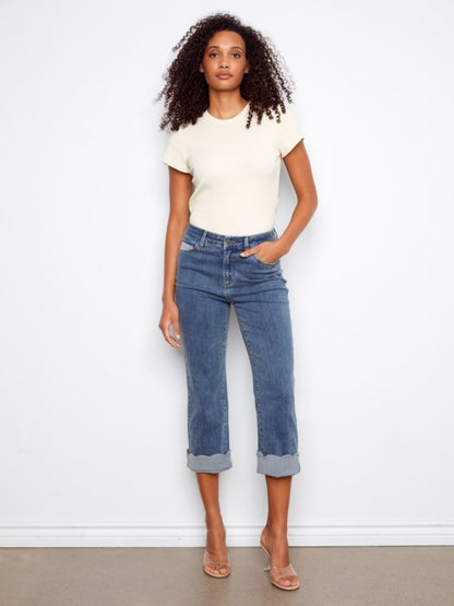 Charlie B Indigo Cropped Jeans With Scalloped Hem
