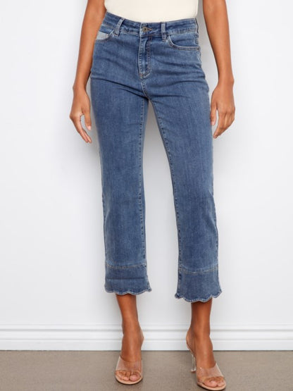 Charlie B Indigo Cropped Jeans With Scalloped Hem