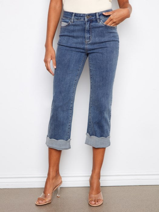 Charlie B Indigo Cropped Jeans With Scalloped Hem