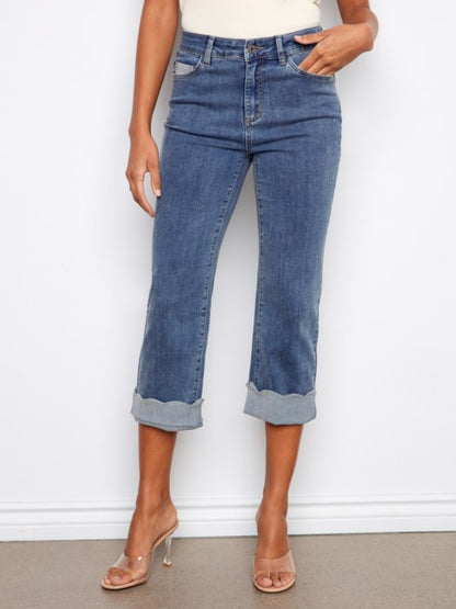 Charlie B Indigo Cropped Jeans With Scalloped Hem