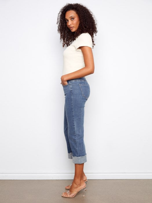 Charlie B Indigo Cropped Jeans With Scalloped Hem