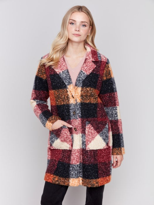 Charlie B Cabernet Plaid Bouclé Knit Coat