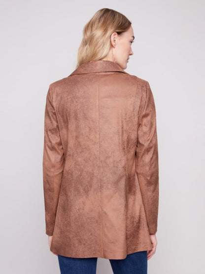 Charlie B Truffle Vintage Texture Faux Suede Long Jacket