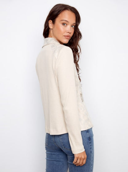 Charlie B Pearl Foiled Faux Leather and Rib Knit Jacket