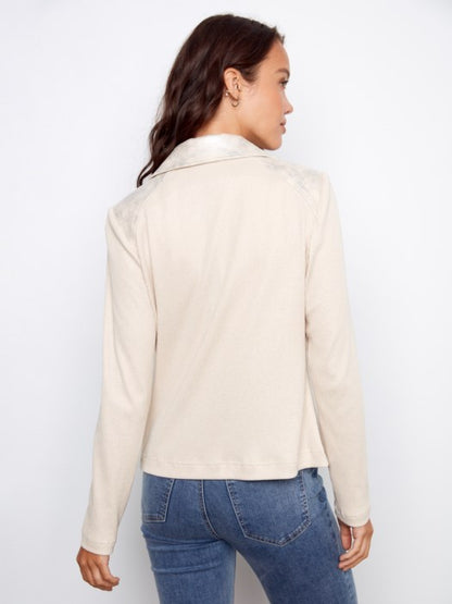 Charlie B Pearl Foiled Faux Leather and Rib Knit Jacket