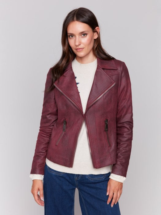 Charlie B Cabernet Vintage Faux Leather Perfecto Jacket