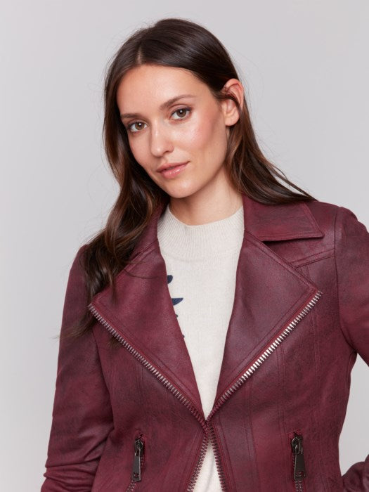 Charlie B Cabernet Vintage Faux Leather Perfecto Jacket