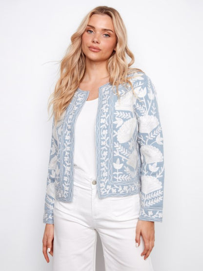 Charlie B Embroidered Open Front Jacket
