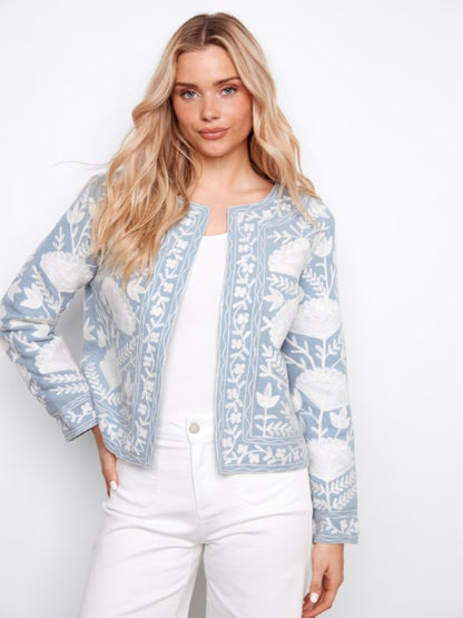 Charlie B Embroidered Open Front Jacket