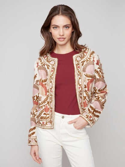 Charlie B Embroidered Open Front Jacket