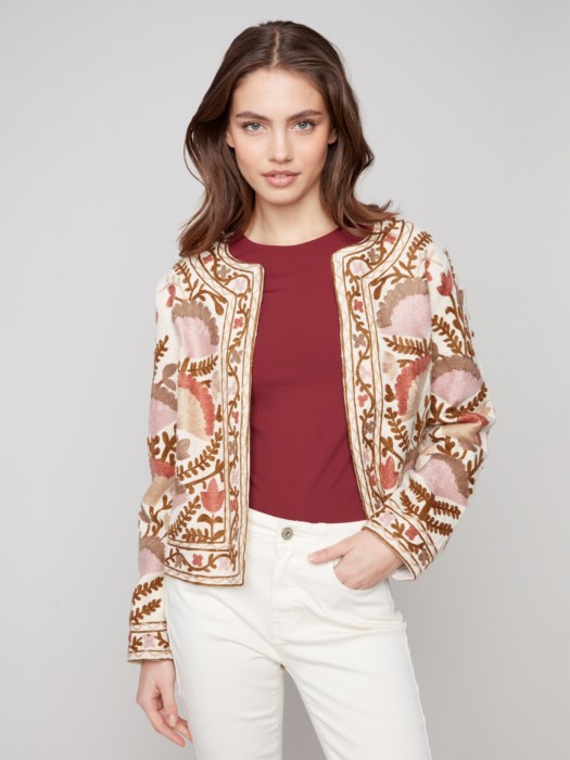 Charlie B Embroidered Open Front Jacket