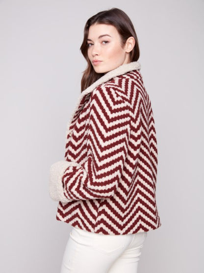 Charlie B Chevron Bouclé Short Jacket With Sherpa Trim