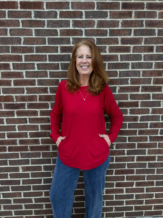Charlie B Crimson Knit Sweater With Back Lace-Up Detail