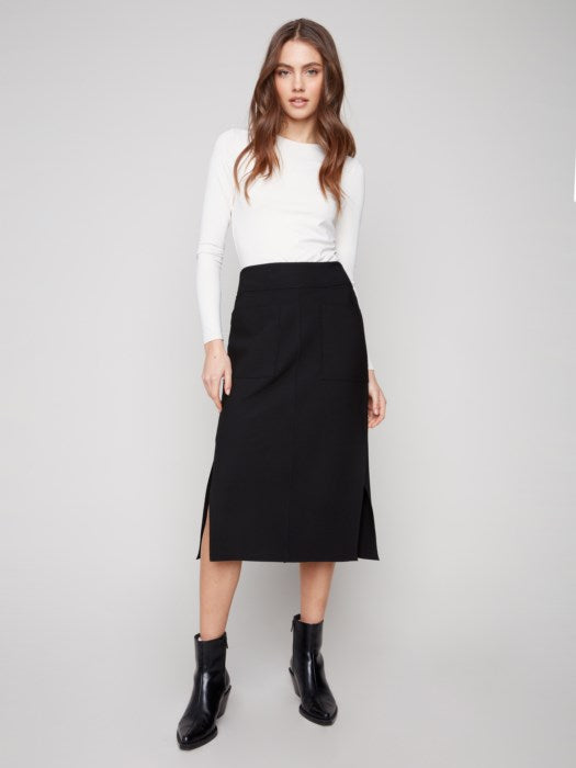 Charlie B Black Gutsy Crepe Skirt With Patch Pockets