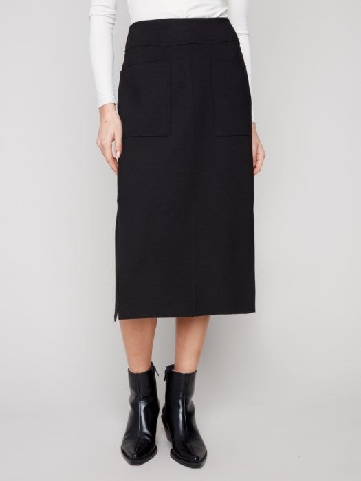 Charlie B Black Gutsy Crepe Skirt With Patch Pockets