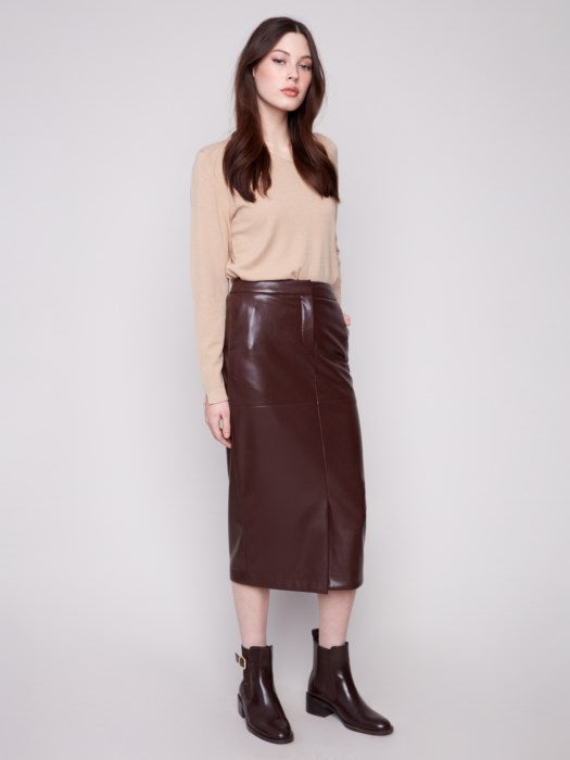 Charlie B Cabernet Faux Leather Midi Skirt