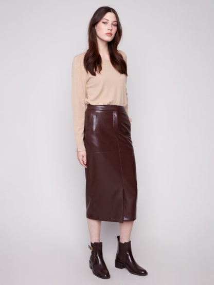 Charlie B Cabernet Faux Leather Midi Skirt