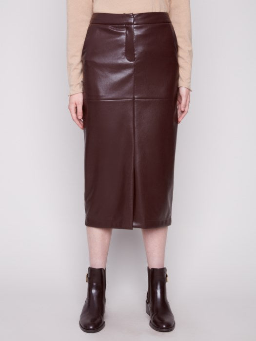 Charlie B Cabernet Faux Leather Midi Skirt