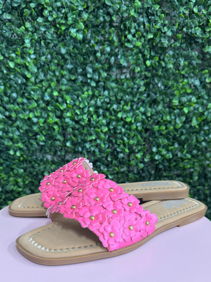 Corkys pink slide on sandals for women, comfortable casual summer sandals, lightweight boutique shoes for church and everyday wear, feminine pink slip on sandals