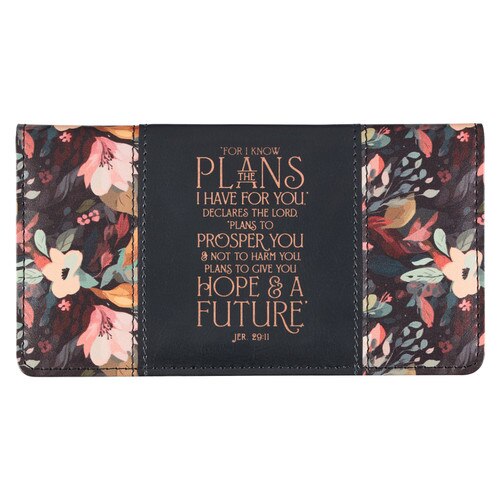 Hope and a Future Midnight Botanical Faux Leather Checkbook Wallet - Jeremiah 29:11