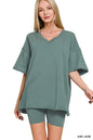 Zenana Biker Shorts Set for Women S-3X – Cotton V-Neck Top & Lounge Set