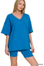 Zenana Biker Shorts Set for Women S-3X – Cotton V-Neck Top & Lounge Set