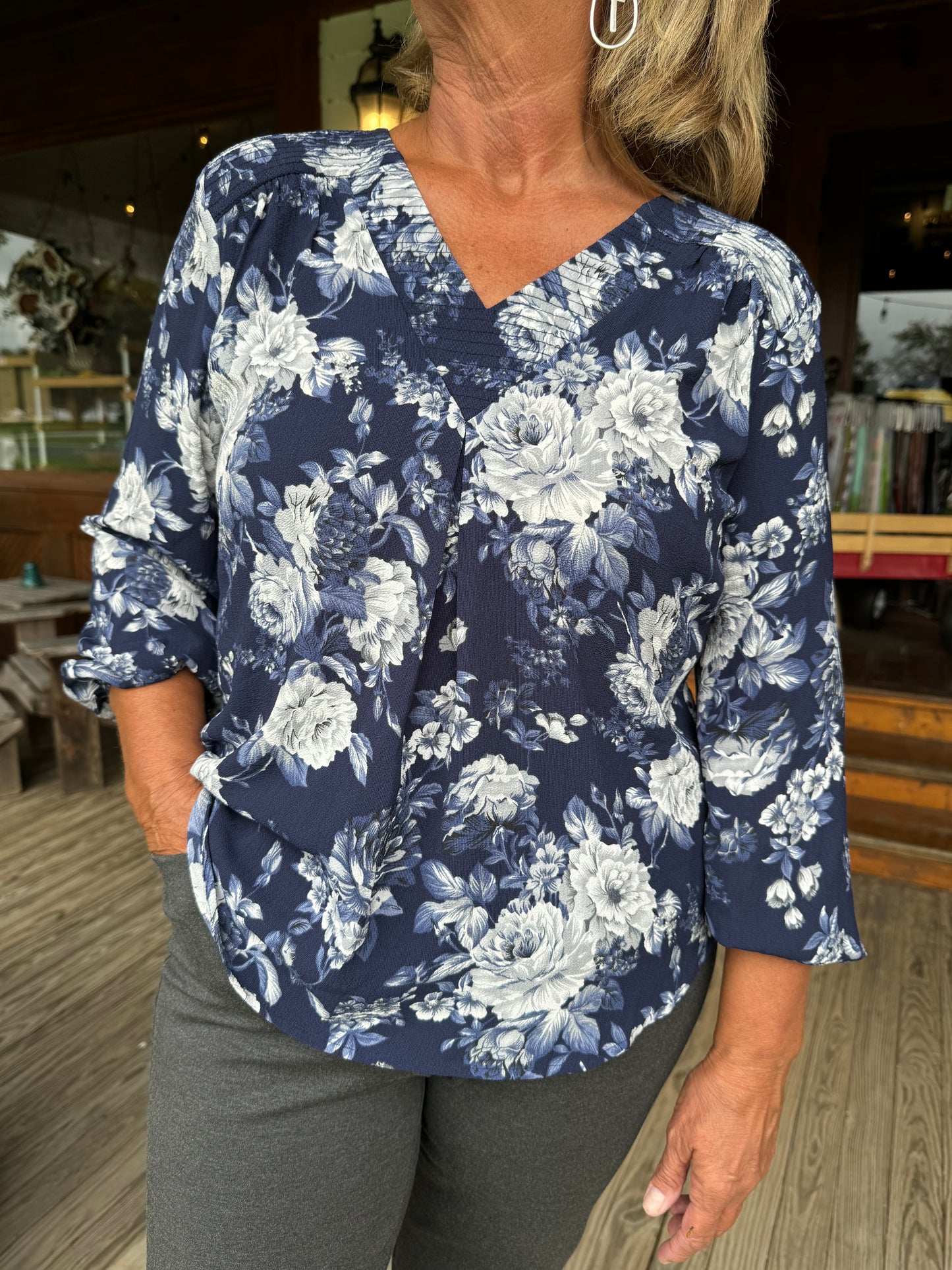 Navy Floral Top