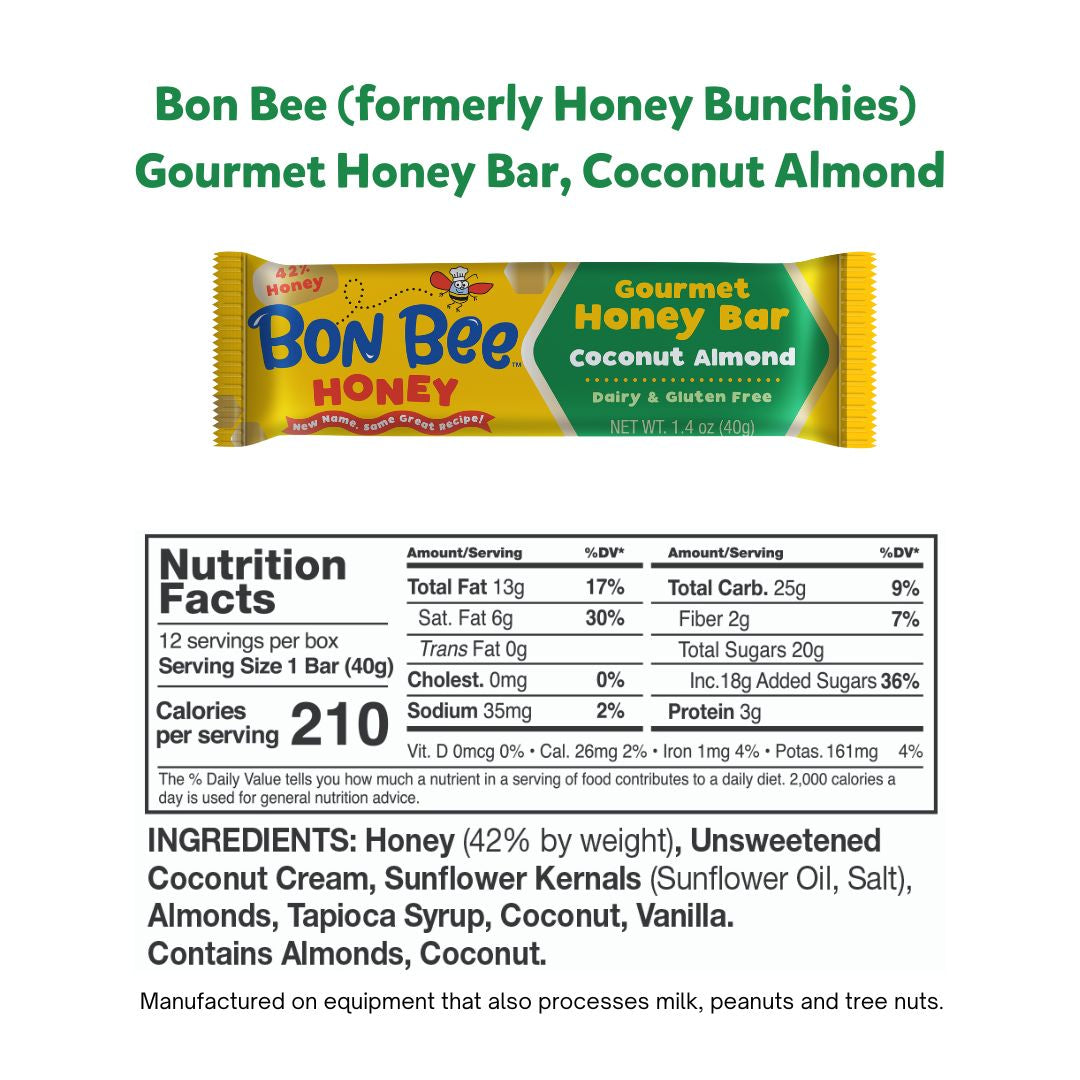 Bon Bee Gourmet Honey Bar, Coconut Almond