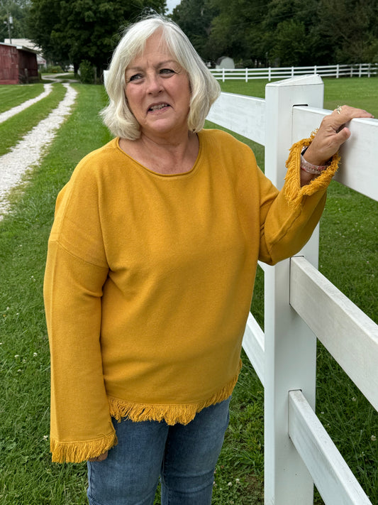 Keren Hart Mustard Top with Fringe Hem