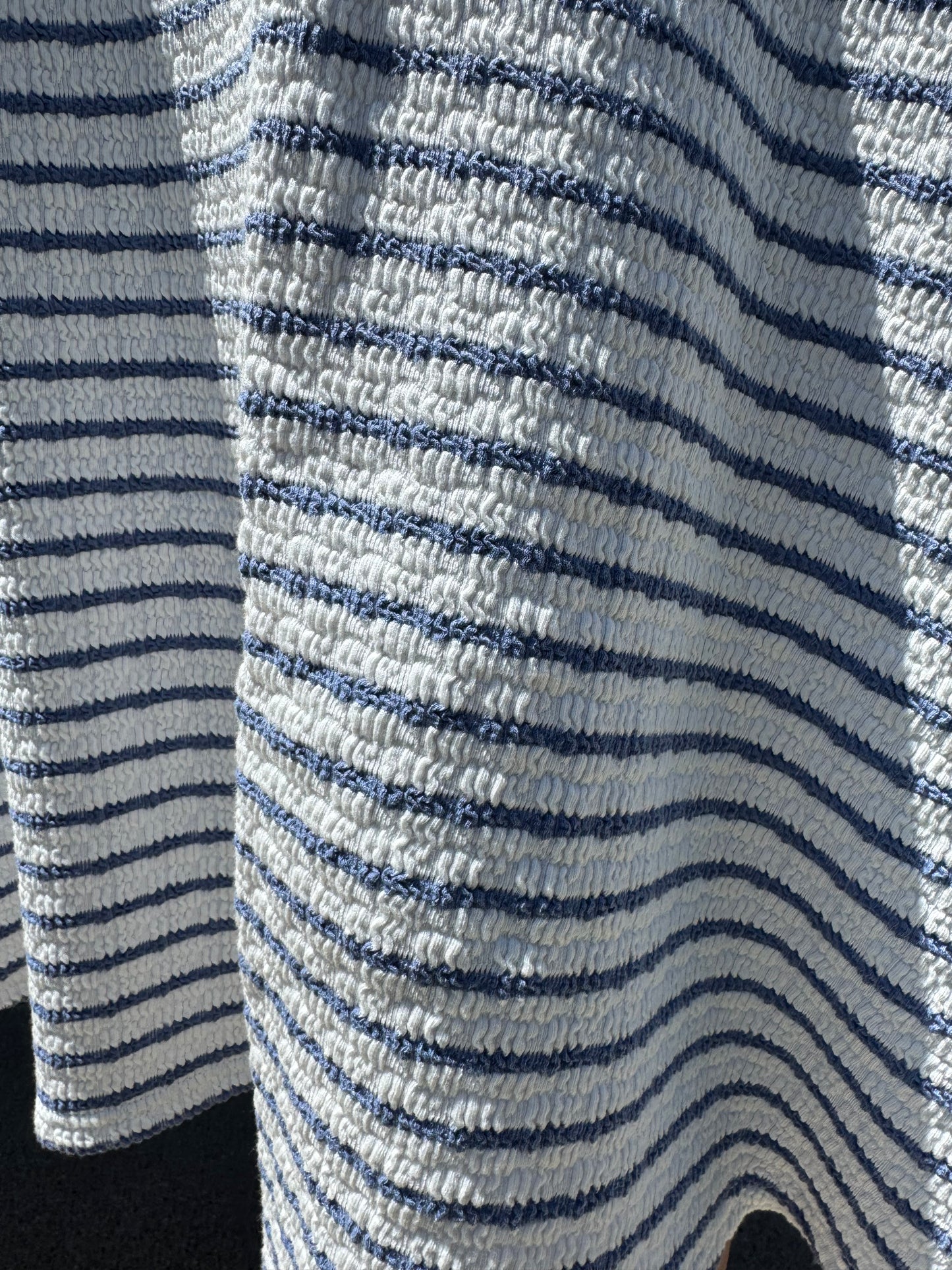 Keren Hart White & Light Blue Striped Midi Dress