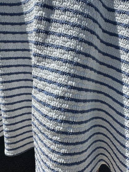 Keren Hart White & Light Blue Striped Midi Dress