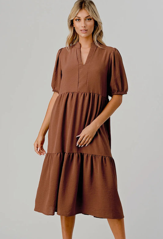 Tiered Midi Dress - Beautiful brown color