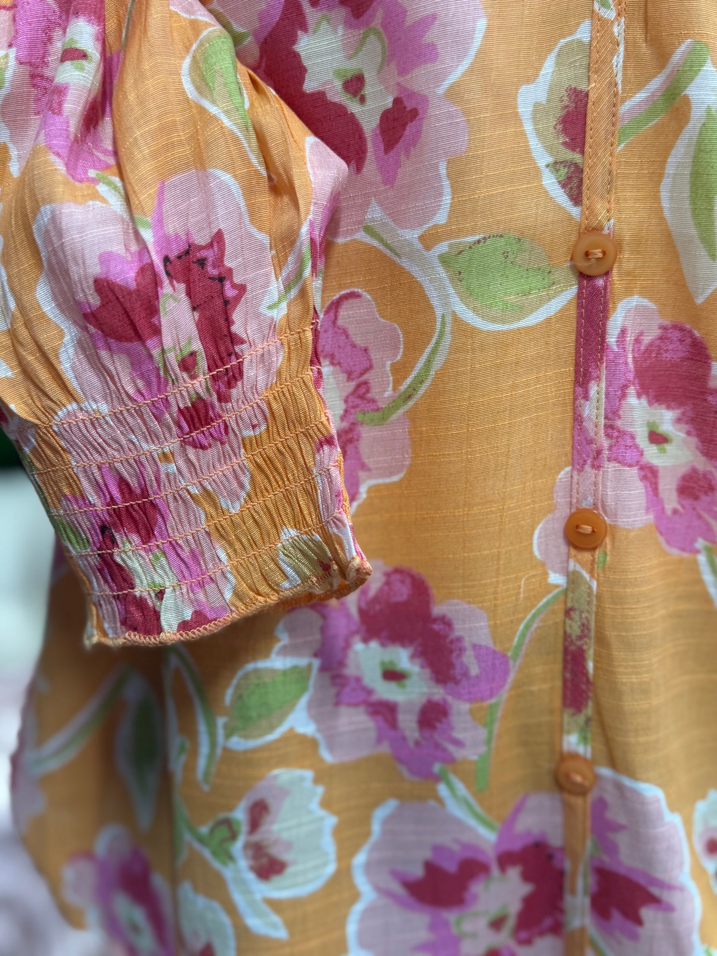 Keren Hart Orange Floral V-neck Blouse with Buttons