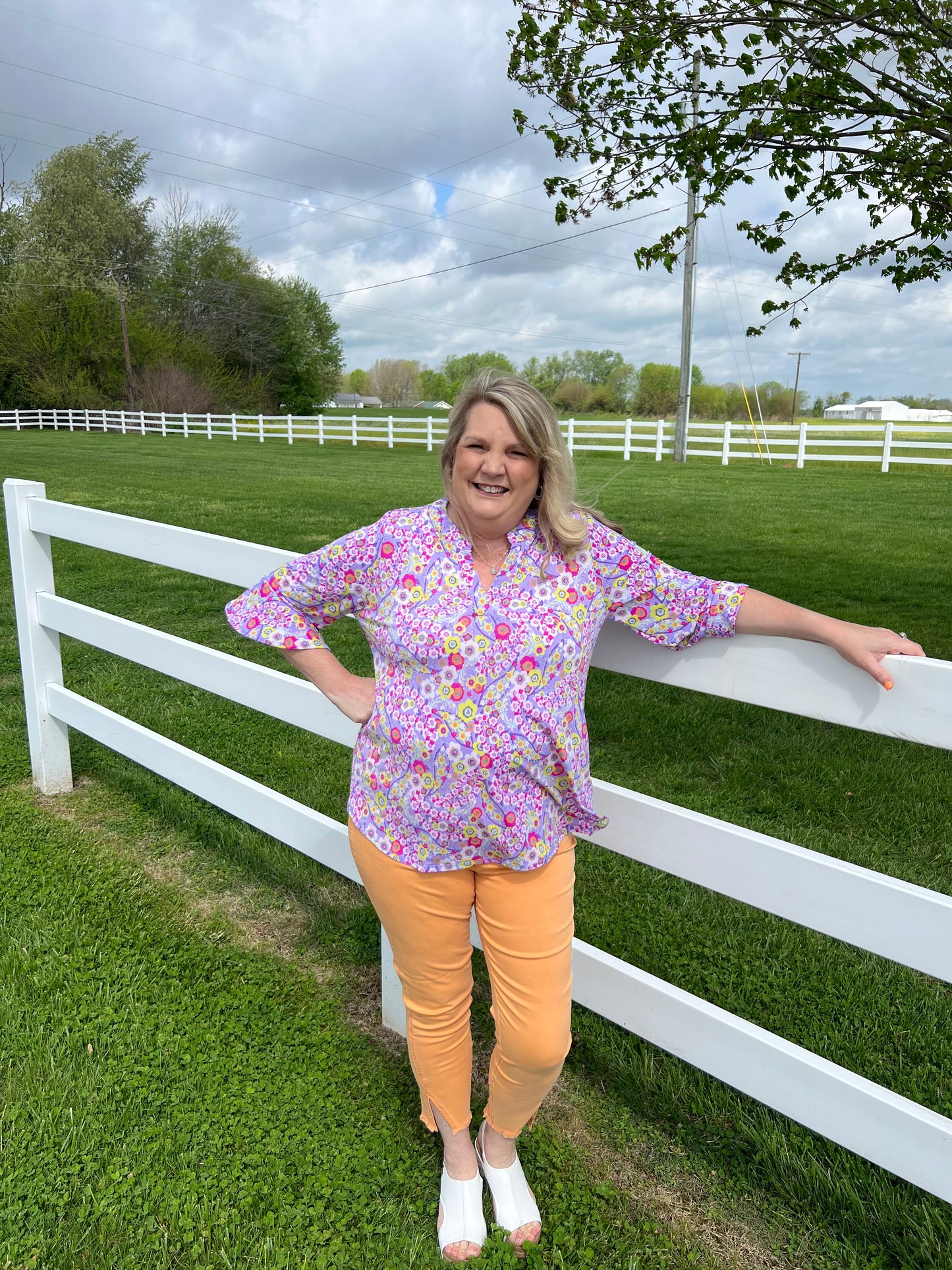 Faith Blouse with Medallion Print - Lavender Floral