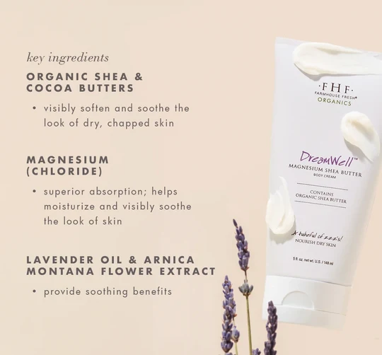 Ingedients of FarmHouse Fresh Magnesium Body Cream nighttime moisturizer for dry dehydrated skin
