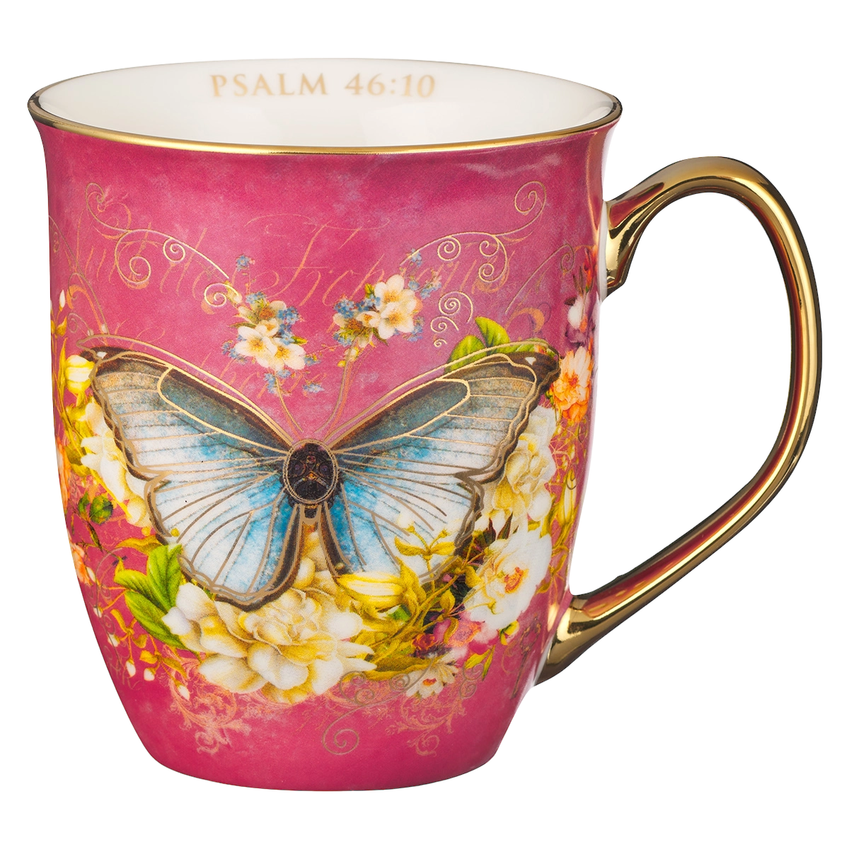 Be Still Pink Butterfly Ceramic Coffee Mug - Psalm 46:10