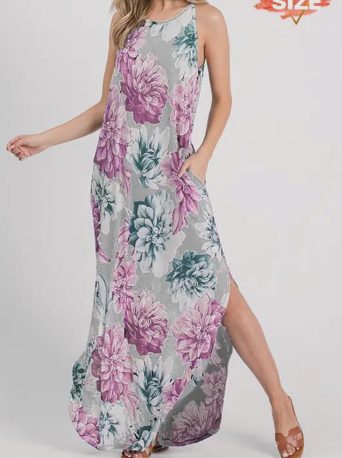 Grey Floral Maxi Dress