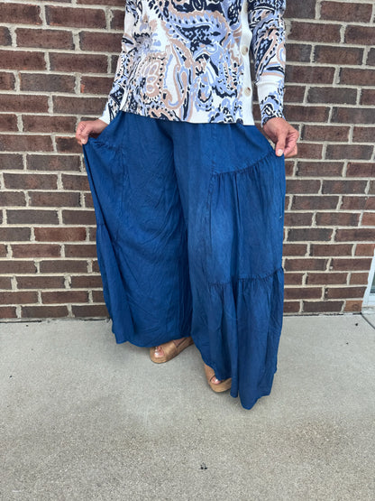 Tiered Flowy Navy Pants