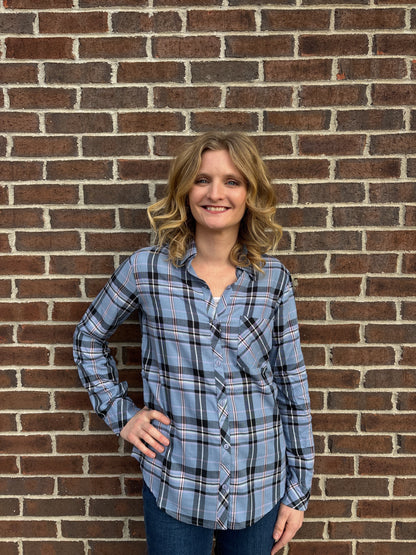 Keren Hart Blue and Black Plaid Top