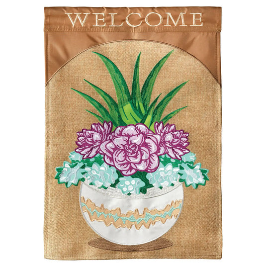 Welcome Succulents Burlap Large House Flag