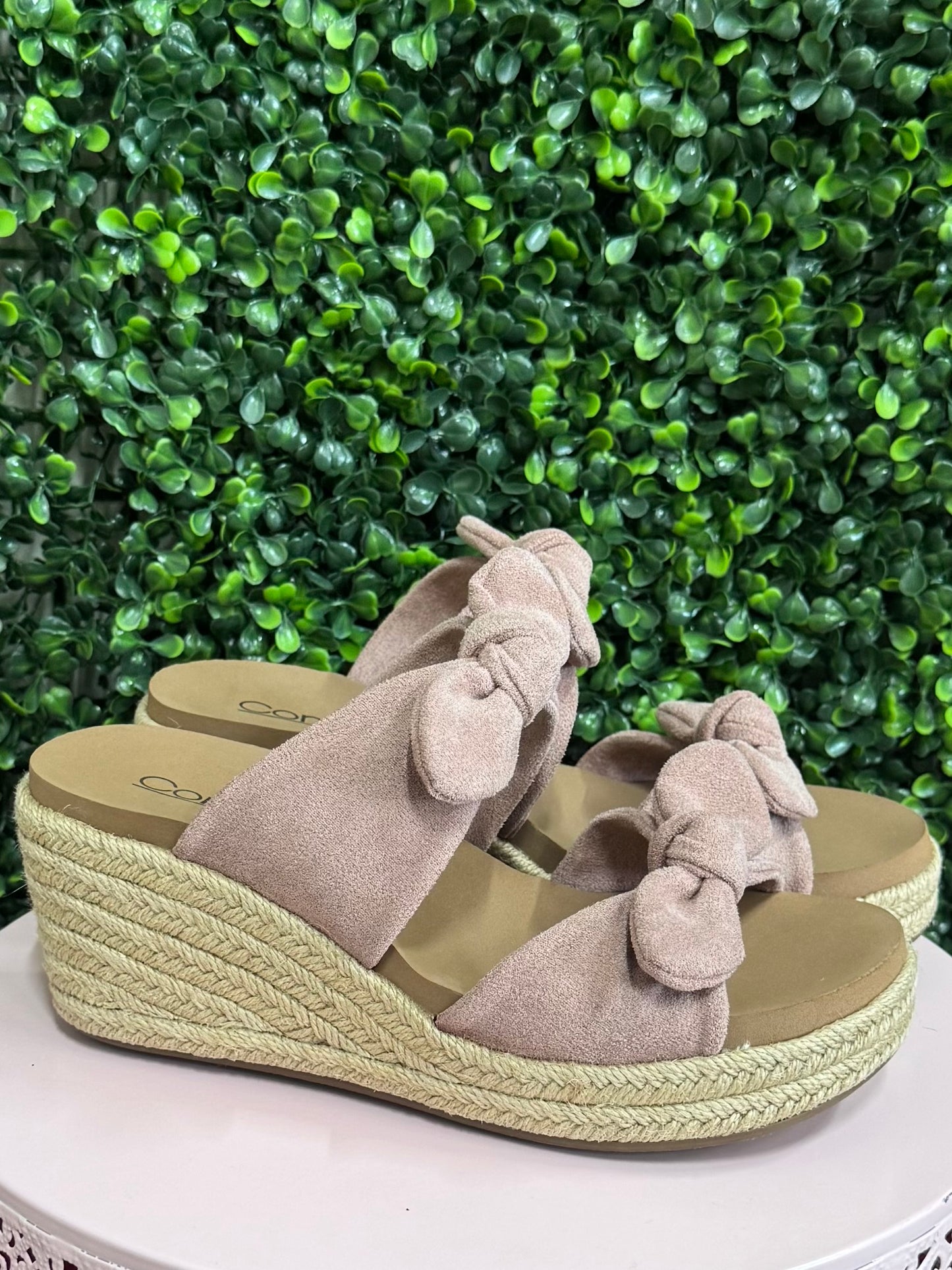 Corkys Tie The Knot Wedge - Blush Faux Suede
