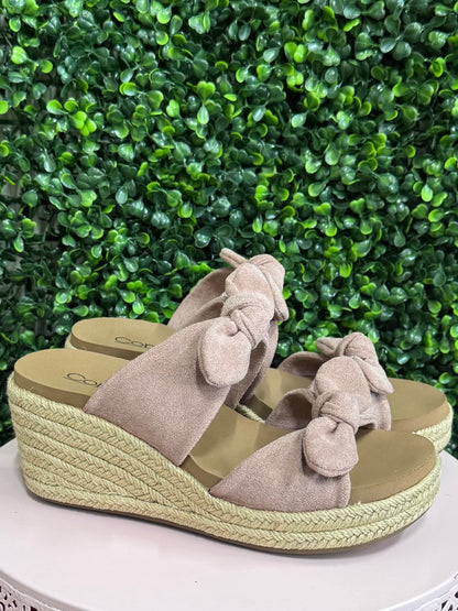 Corkys Tie The Knot Wedge - Blush Faux Suede