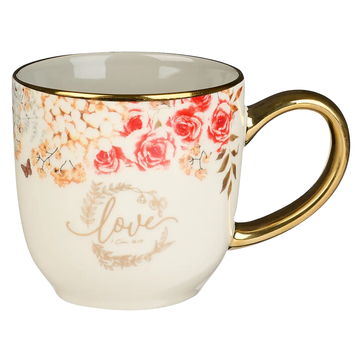 Love Red and Orange Floral Ceramic Mug - 1 Corinthians 16:14