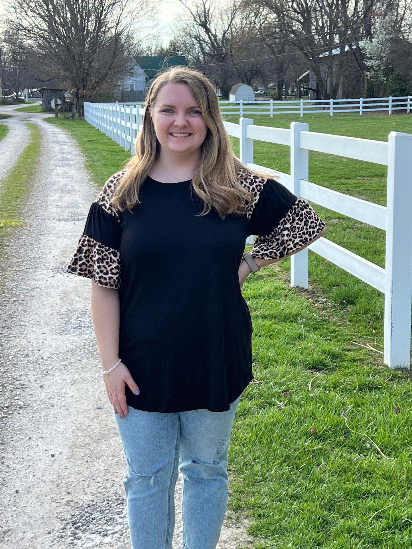 Celeste Plus Animal Print Top with Layered Sleeves